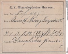 Etiketten zu Quarz (Bergkristall) (NHMW-MIN-Af995)